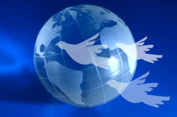 Blue Earth with doves representing Government, Economy, Money