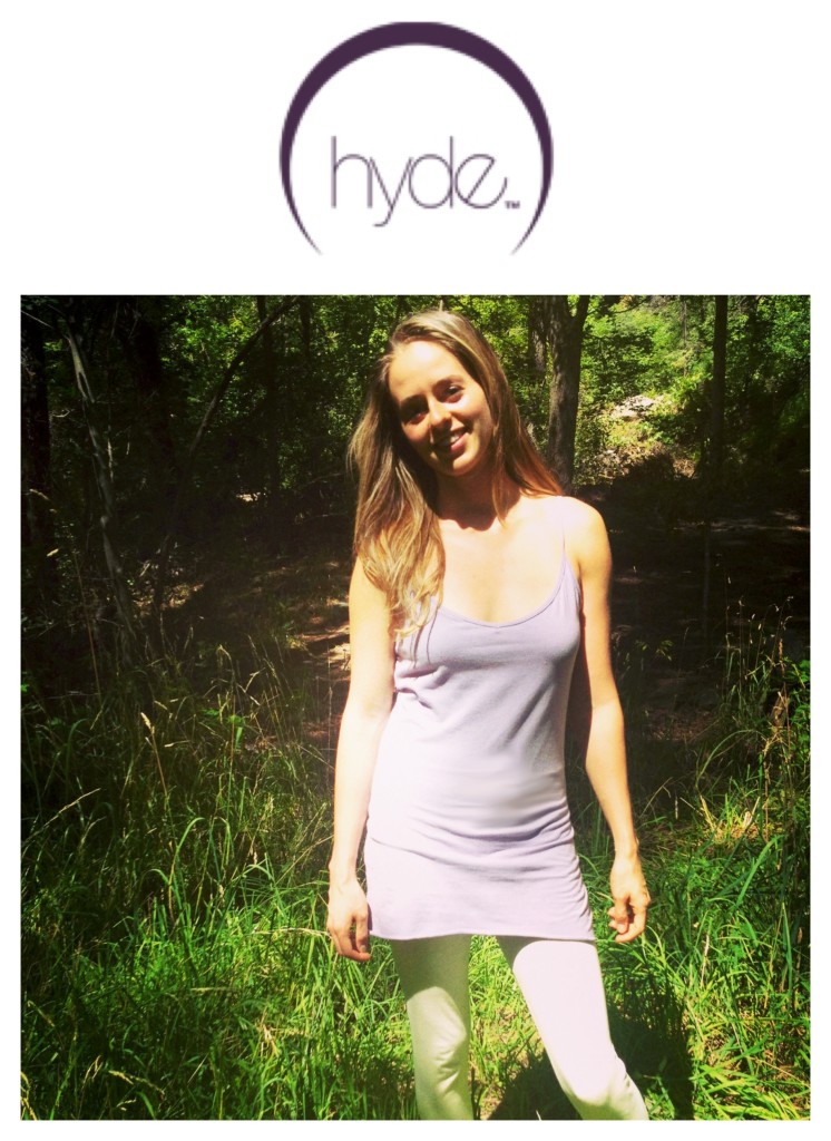 Bridget Nielsen modeling Hyde organic cotton clothing in nature