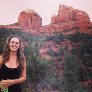 Bridget Nielsen in the red rocks of the Sedona vortex at Catherdral Rock