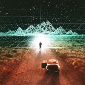 Man walking into an energy grid representing that You are your own Holographic Universe