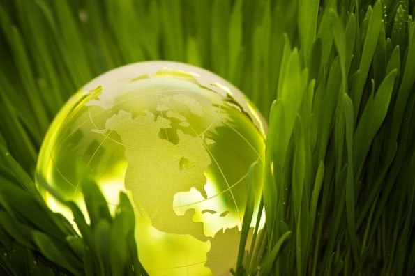 Green World globe in grass demostrating Nature, Sustainability, and The Environment