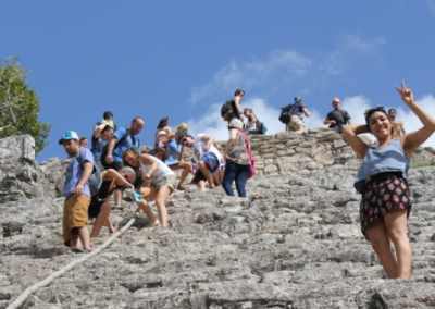 Hiking up Coba Ruins